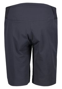Shorts de sport gris foncé avec une texture lisse, dotés d'une ceinture élastique et d'une coupe jusqu'au genou, adaptés pour le sport ou un usage décontracté.