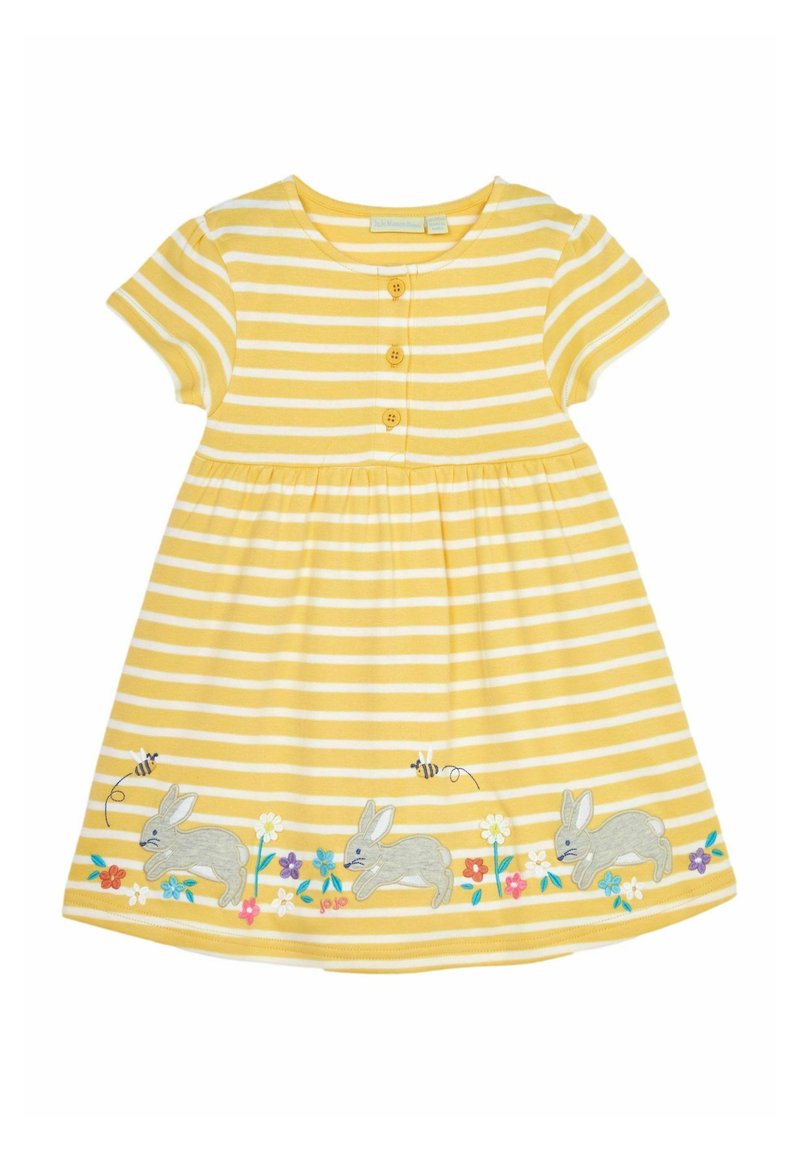 JoJo Maman Bébé BUNNY APPLIQUE BUTTON FRONT REGULAR FIT - Trikotāžas kleita - yellow bunny stripe