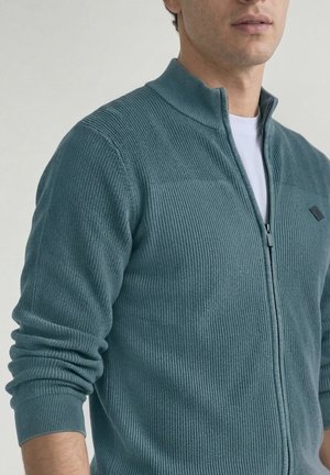 Street One MEN, KNITTED CARDIGAN WITH STAND-UP COLLAR AND MIXED TEXTURES - Cardigan - cold blue