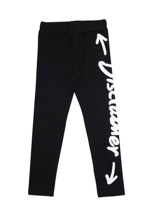 Leggings neri con scritta bianca "Dreamer" e frecce stampate verticalmente lungo la gamba destra.