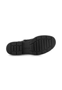 Semelle de chaussure noire avec un motif de semelle segmenté, présentant une surface texturée et le nom de la marque "Gabor" en relief. Conçue pour la stabilité et l'adhérence.