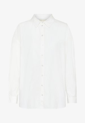 Bela dolgimi rokavi srajca z gumbi iz lahkega materiala, ki ima klasičen ovratnik in ravno krojenje z sproščenim prileganjem.