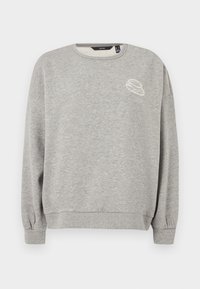 Γκρι φούτερ από απαλό υλικό, με στρογγυλή λαιμόκοψη και ελαφρώς φουσκωτά μανίκια. Κεντημένο απλό σχέδιο στο στήθος.