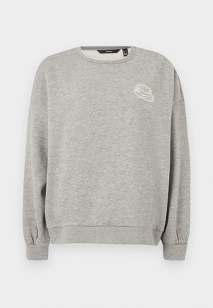 Γκρι φούτερ από απαλό υλικό, με στρογγυλή λαιμόκοψη και ελαφρώς φουσκωτά μανίκια. Κεντημένο απλό σχέδιο στο στήθος.