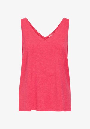 Ružový top s výstrihom do V vyrobený z bavlnenej zmesi, so širokým strihom a bez rukávov. Jednoduchý dizajn s rovnomernou textúrou.