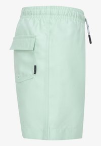 Heledad rohelised kaubashortsid elastse vöökohaga, küljetasku klapiga ja brändimärgiga. Tasase tekstuuriga kangas, sirge lõikega disain.