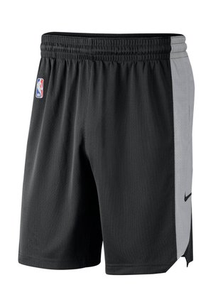 Schwarze Basketballshorts mit grauen Seitenteilen, elastischem Bund, NBA-Logo links und Nike-Swoosh auf dem rechten Seitenteil.