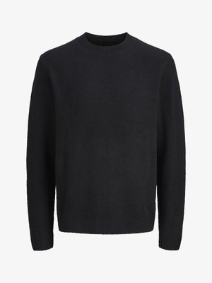 Sort langærmet rundhalset sweater med ribstrikkede manchetter og kant, lavet af blødt, struktureret stof.