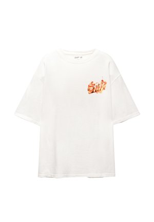 White cotton t-shirt with short sleeves, featuring a colorful "Sith" graphic printed on the left chest. Classic crew neck design.