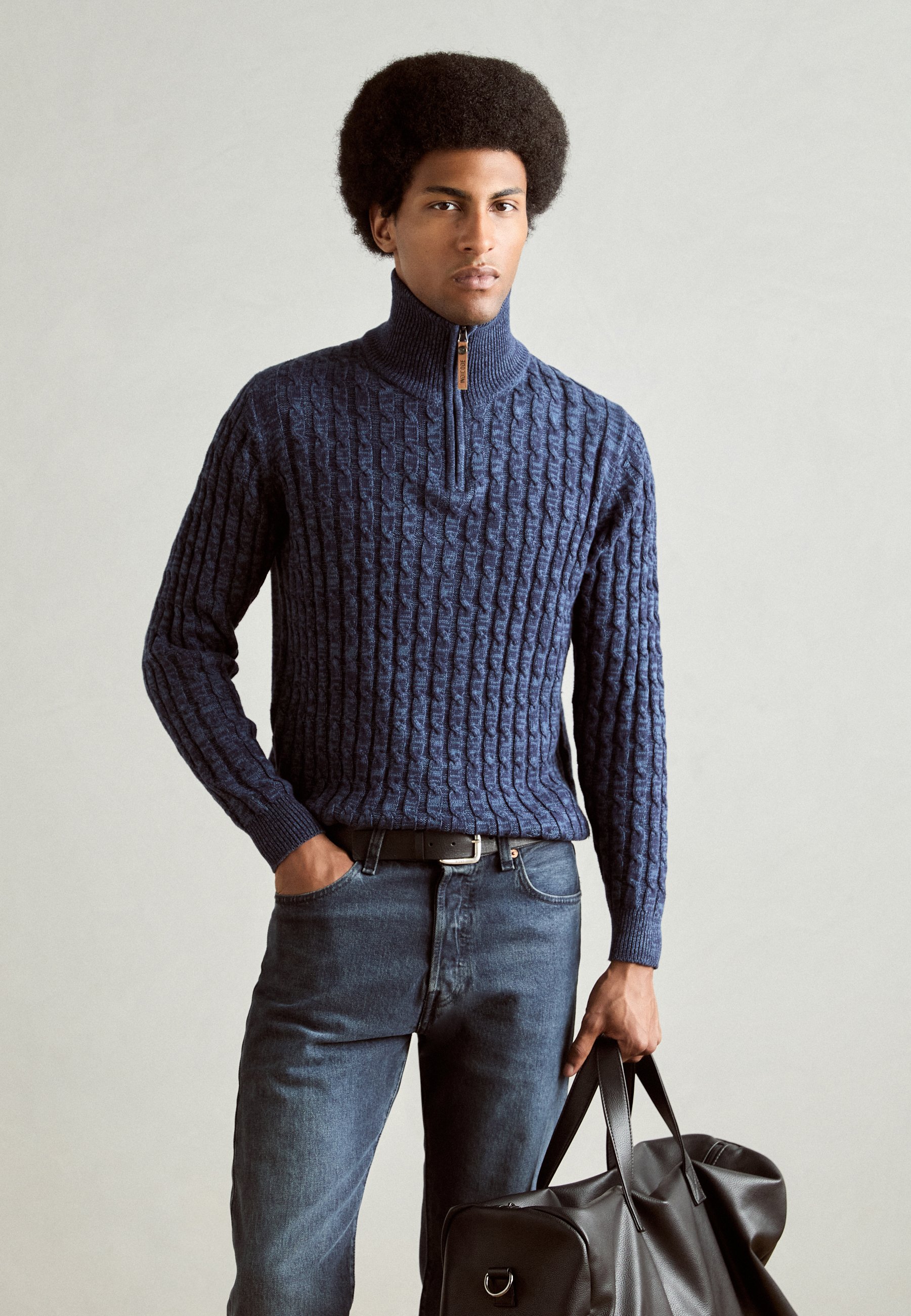 Maglione da uomo a collo alto, a maglia fine, per il tempo