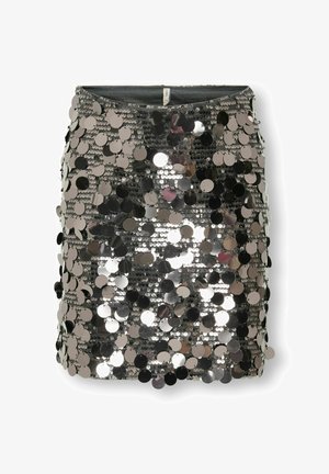 Mini gonna argentata con paillettes circolari riflettenti che coprono l'intera superficie e una vita liscia per una vestibilità sicura.