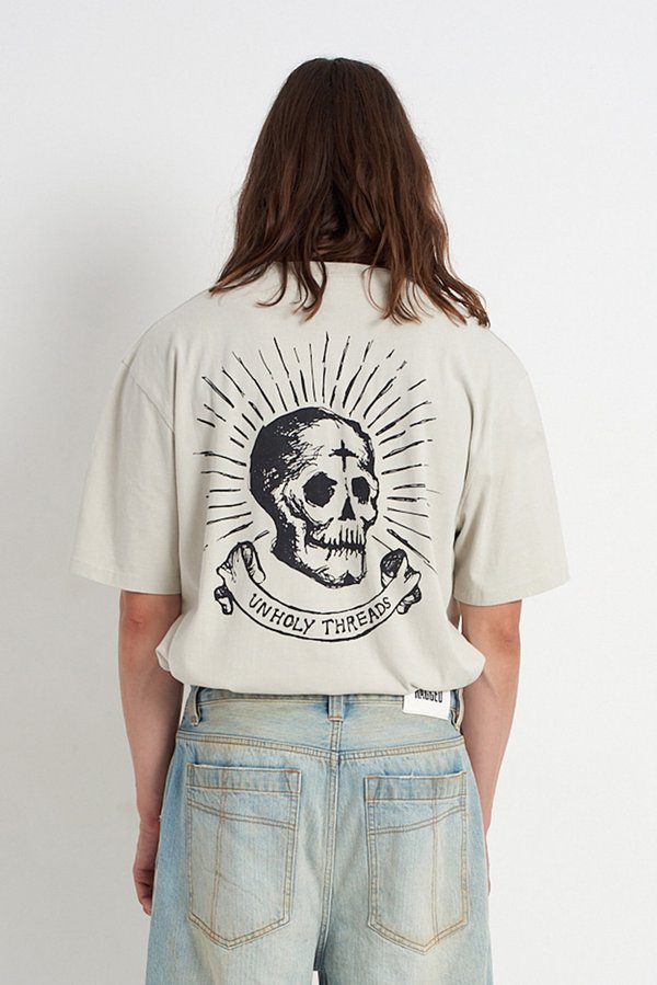 SKULL RAGGED GRAPHIC TEE - Print T-shirt - ecru