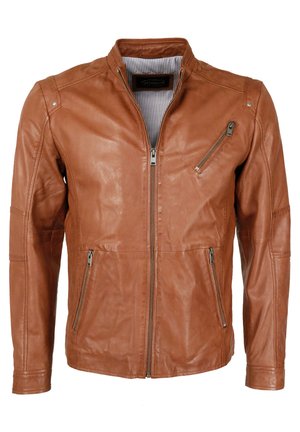 MIT KURZEM STEHKRAGEN - Lederjacke - cognac