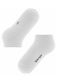 Białe skarpetki do kostek z bawełny, z teksturowanym wzorem w diamenty, falbaniastym brzegiem oraz małym szarym logo z boku. Miękka i dopasowana konstrukcja.