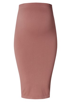Falda midi ajustada en color rosa empolvado, hecha de tela acanalada. Presenta una cinturilla elástica alta y un dobladillo liso para una silueta ceñida.