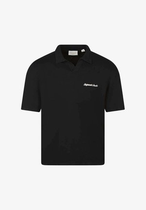 Polo noir à manches courtes avec col, avec le texte blanc "Original Studios" brodé sur la poitrine gauche.