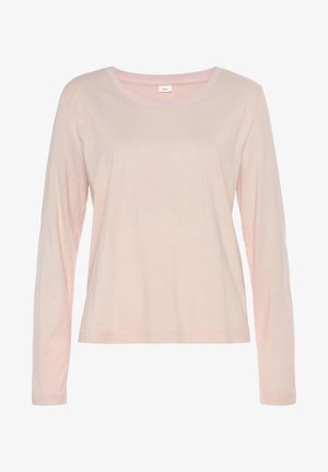 Lange mouwen t-shirt in lichtroze, gemaakt van zacht materiaal. Heeft een ronde halslijn en een relaxte pasvorm met eenvoudige stikdetails.