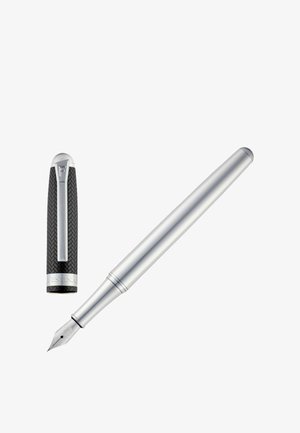 Silver fountain pen with textured black cap featuring a clip and "Festina" branding, shown uncapped on a white background.