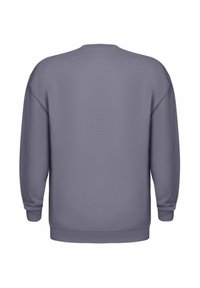 Fialová mikina s kulatým výstřihem, dlouhými rukávy, žebrovanými manžetami a lemem. Hladká textura a jednoduchý design, bez viditelných vzorů nebo akcentů.