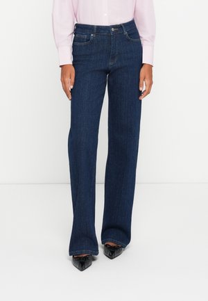 ONLELLA MID WAIST - Wide leg - dark blue denim