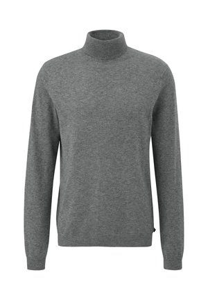 Sivý rolák vyrobený z jemnej pleteniny, s dlhými rukávmi a priliehavým strihom. Bez viditeľných vzorov alebo kovových doplnkov.