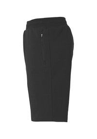 Zwarte sportshorts van zachte stof, met een ritszak aan de zijkant, een elastische tailleband en een rechte snit voor optimaal bewegingsgemak.