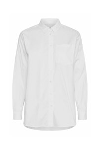 Chemise blanche à manches longues avec un col classique, fermeture à boutons et poche poitrine unique. Fabriquée en tissu lisse avec une coupe structurée.