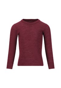Marlburgunder Langarm-Shirt mit rundem Halsausschnitt. Weicher Stoff, figurbetontes Design und glatte Nähte. Keine sichtbaren Muster oder Beschläge.