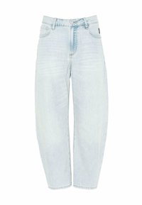 Lyseblå denimjeans med løs passform, høy midje og subtil falming. Har fem lommer og kontrasterende sømmer.