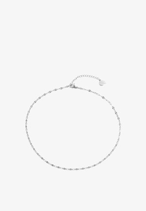Pulsera de cadena de plata con eslabones ovalados y un cierre de langosta, longitud ajustable con un pequeño charm adjunto.