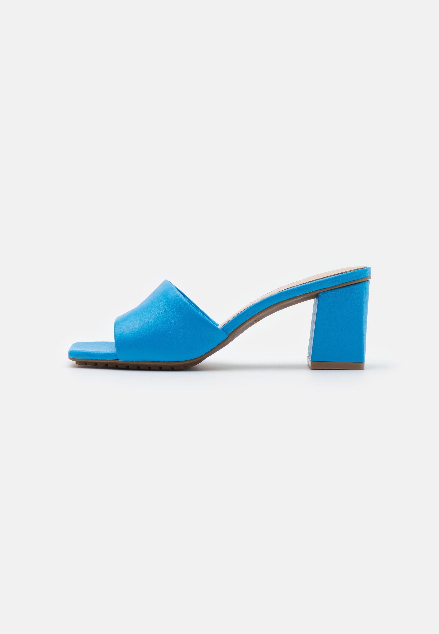 blue heeled mules