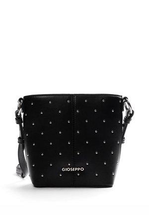 Borsa a tracolla nera con piccole borchie argentate e tracolla regolabile, con logo "GIOSEPPO" al centro davanti.