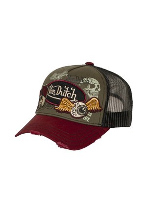 Von Dutch, CASQUETTE TRUCKER FILET EFFET USÉ AVEC PATCH ET PRINT PATCHES17 - Casquette - kaki