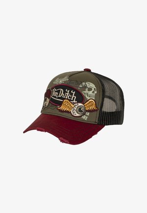 Von Dutch, CASQUETTE TRUCKER FILET EFFET USÉ AVEC PATCH ET PRINT PATCHES17 - Casquette - kaki