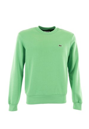 Sweatshirt vert à col rond en tissu mélangé coton, avec des manches longues et un petit logo brodé sur la poitrine gauche.