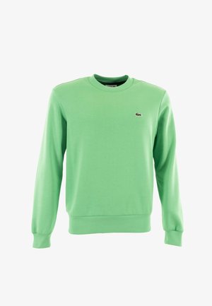 Zelena crewneck sweatshirt iz mešanice bombaža, z dolgimi rokavi in majhnim vezenim logotipom na levem prsnem delu.