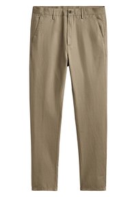 Khaki chinos van katoen, met een slim fit, platte voorkant, twee zijzakken en een enkele achterzak met een knoopsluiting.