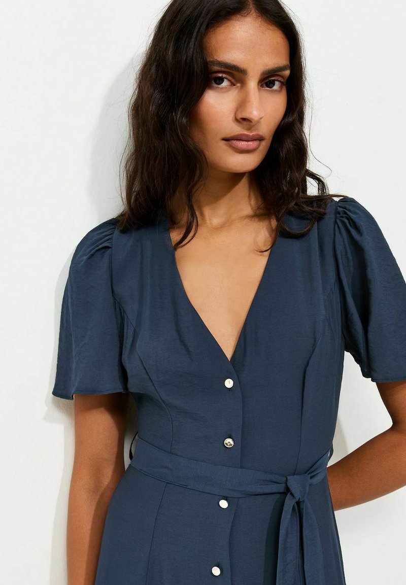 New Look NAVY BUTTON FRONT FLUTTER SLEEVE MIDI DRESS - Shirt dress - navy/dark blue