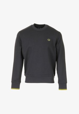 Donkergrijze sweatshirt van katoenmix, met een ronde hals, geribbelde manchetten met gele accenten en een klein groen logo op de borst.