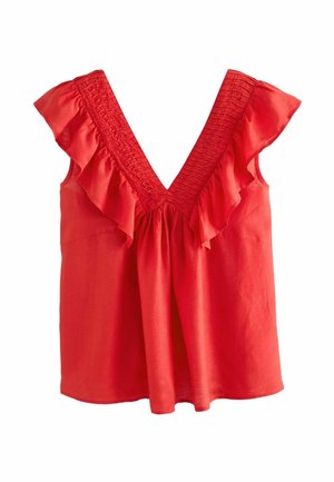 RUFFLE V NECK REGULAR FIT - Bluse - red