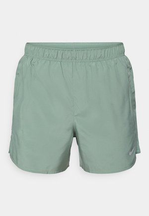 Light green athletic shorts made of smooth fabric, featuring an elastic waistband and a subtle logo on the lower side.