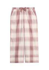 Rutig pyjamasbyxor i ljusrosa och kräm med dragsko i midjan, två sidofickor och en lös, bred benpassform.