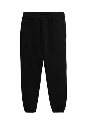 Sorte bomulds sweatpants med elastisk talje, tætsiddende manschetter og to sidelommer. Har en glat tekstur og et minimalistisk design.