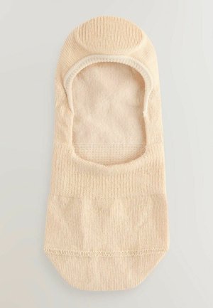 Beige Frottee-Socke mit abgerundetem Zehenbereich und niedrigem Schnitt. Hergestellt aus weichem, strukturiertem Material und verfügt über verstärkte Zehen- und Fersenbereiche.