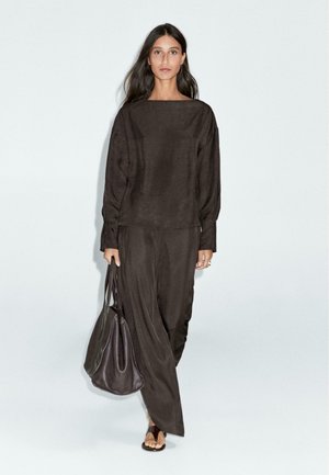 FLOWING SPLIT - Pantaloni - mottled dark brown