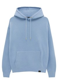 Sweat à capuche bleu clair avec poche avant et cordons, manches longues, poignets et ourlet côtelés.