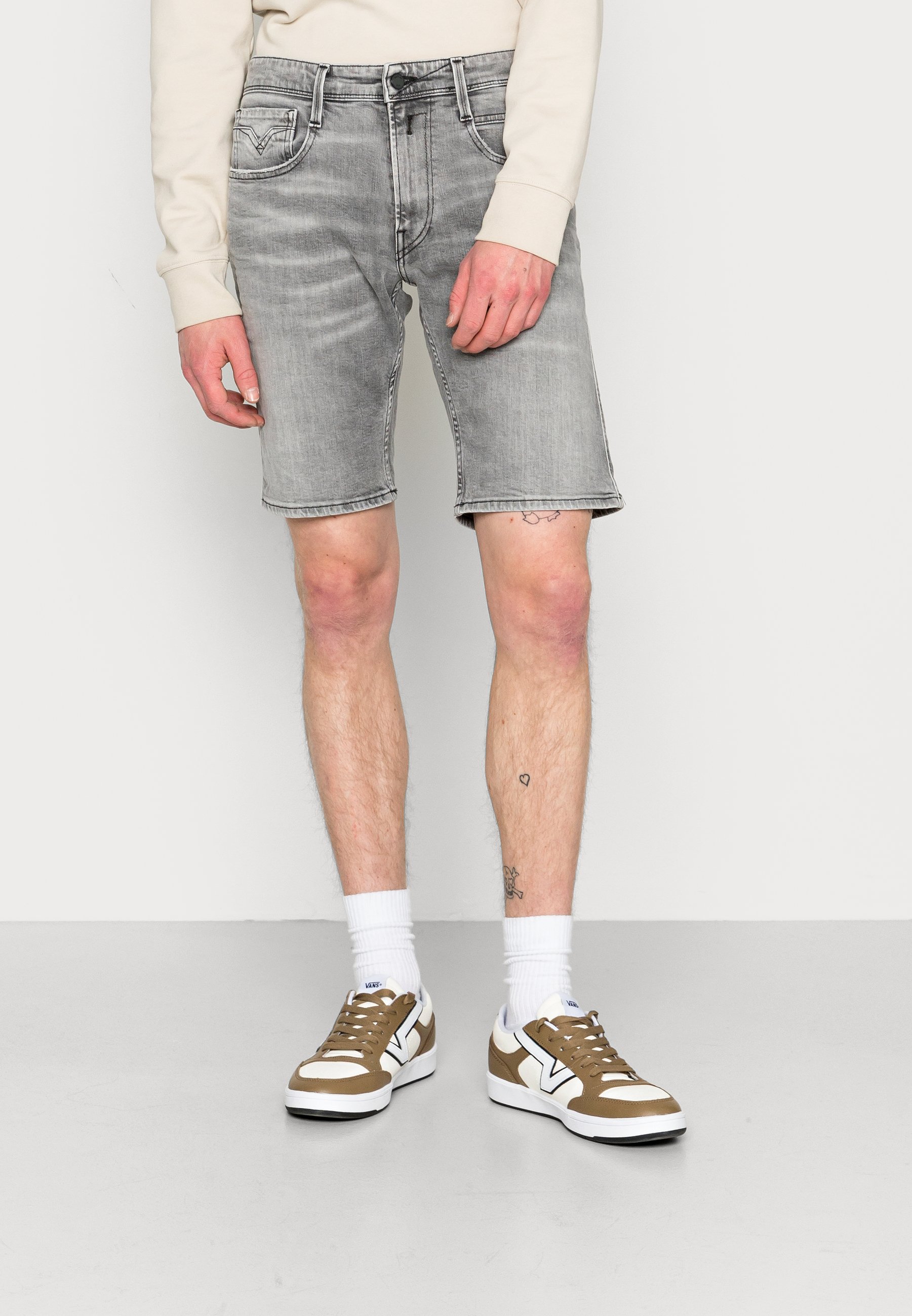 Replay New Anbass Denim Shorts Medium Grey, Men's, Size: 40, Grey Denim