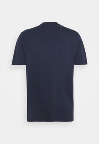 Navy blue short-sleeve t-shirt made of cotton. Crew neckline, smooth texture, plain design with no embellishments or patterns.