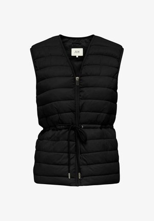 Veste sans manches matelassée noire avec fermeture éclair à l'avant et taille ajustable par cordon, étiquetée "JDY".