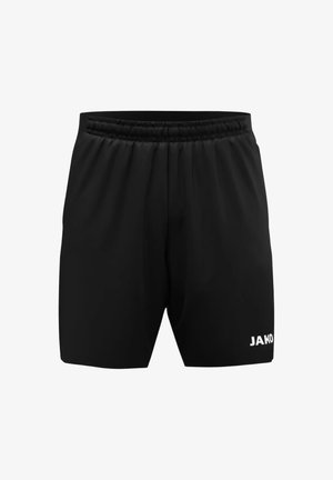 Zwarte sportshorts met een elastische tailleband, voorzien van een JAKO-logo aan de linkerkant in het wit. Zacht, lichtgewicht materiaal en klassiek design.